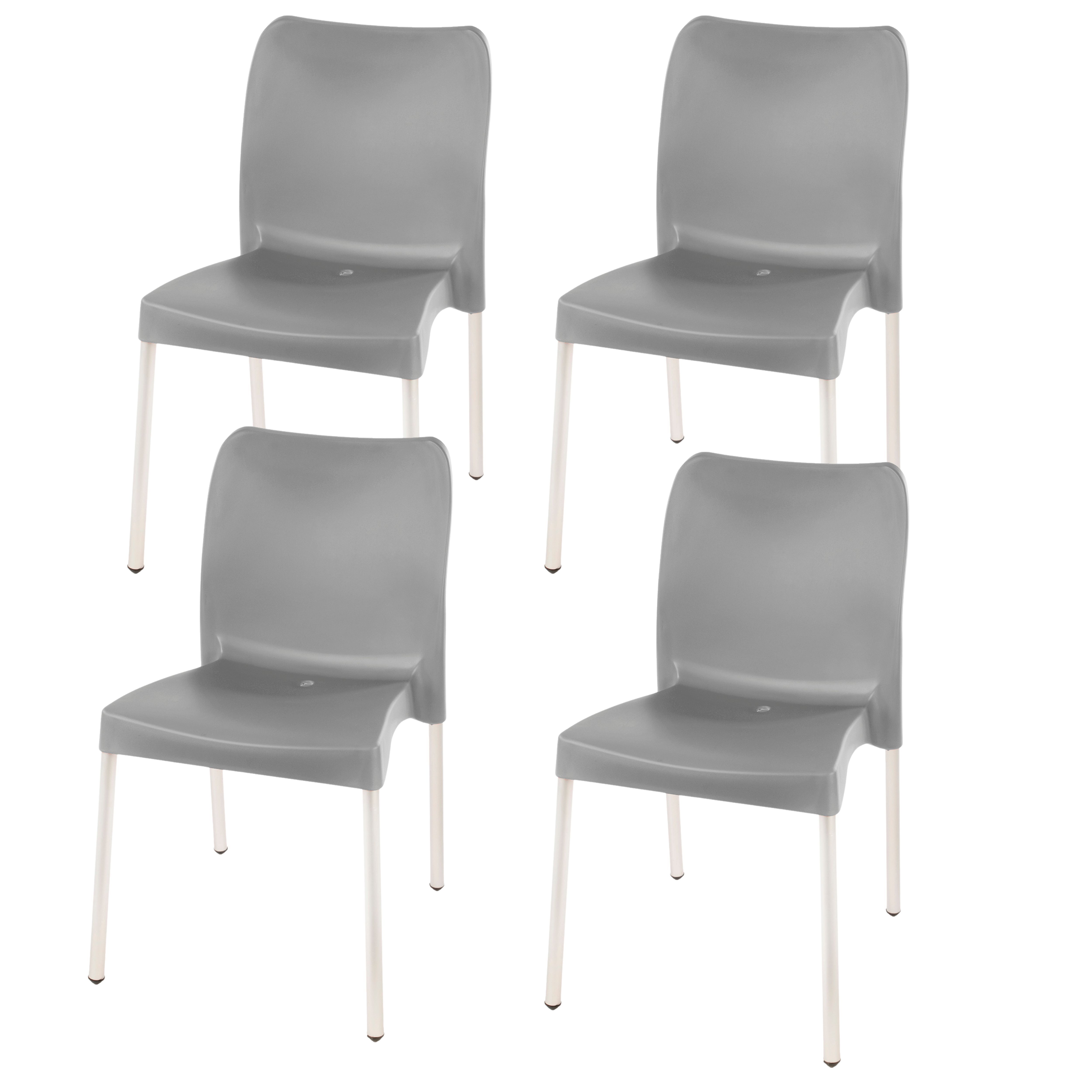Florence Heavy  Duty Plastic Bistro Chair / Patio Chair / Garden Chair / Stackable - NO ARMRESTS - KALAHARI GREY  - Set of 4
