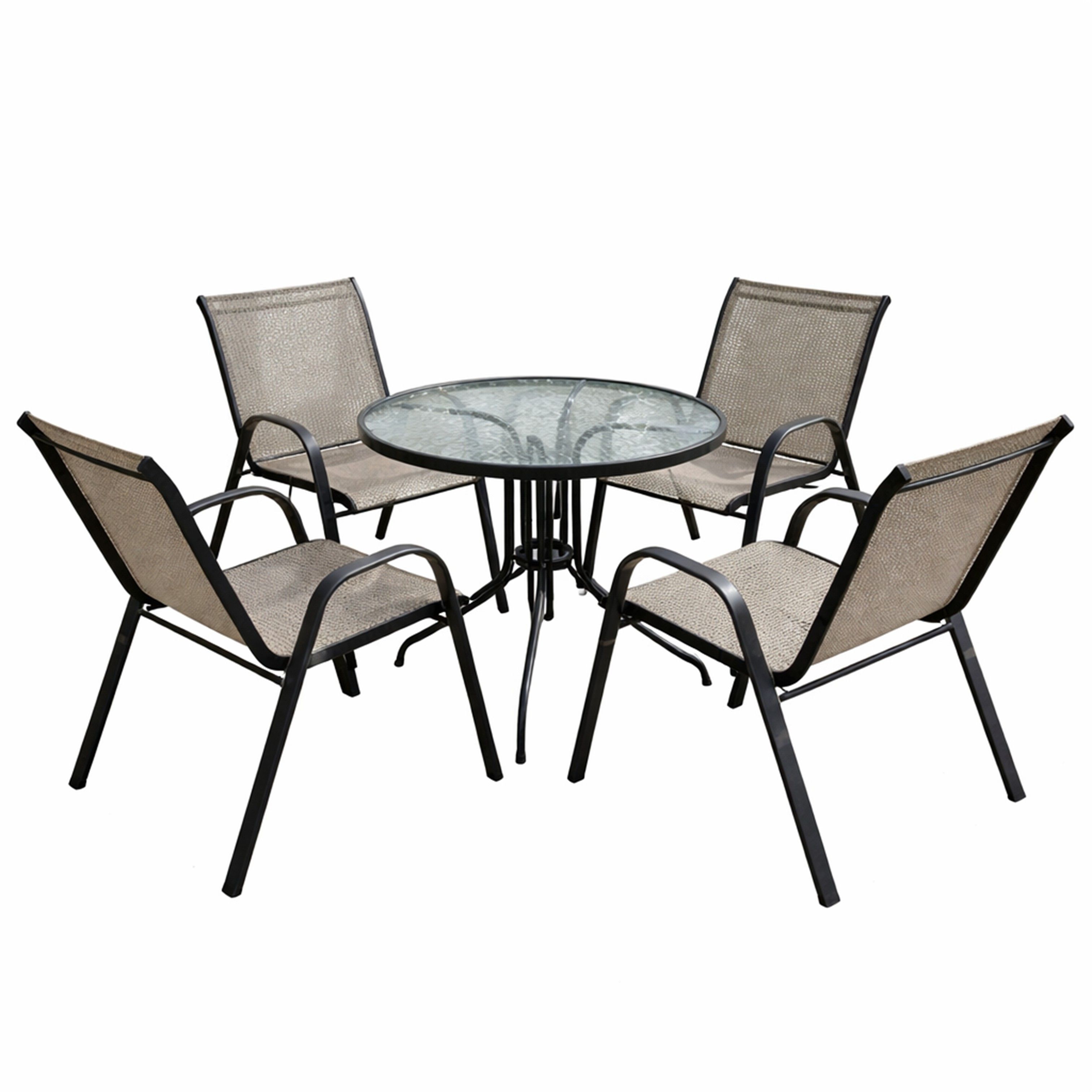Madiega Furniture - 5-Piece Wicker & Glass Outdoor Dining Set with Mesh Bistro Chairs