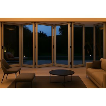 Kenzo - SFD6FG7RS - Aluminium Fold A-Side Door 4.2mx2.1m Silver 5 Doors Open Right, 1 Door Open Left Viewed From Outside