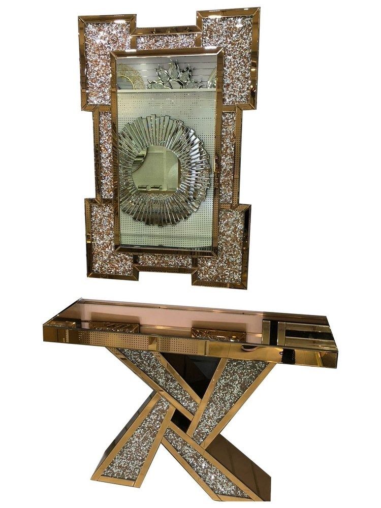 KCW:Glass Console Table & Crushed Diamond Mirror