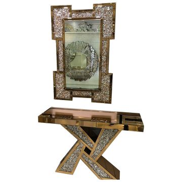 KCW:Glass Console Table & Crushed Diamond Mirror