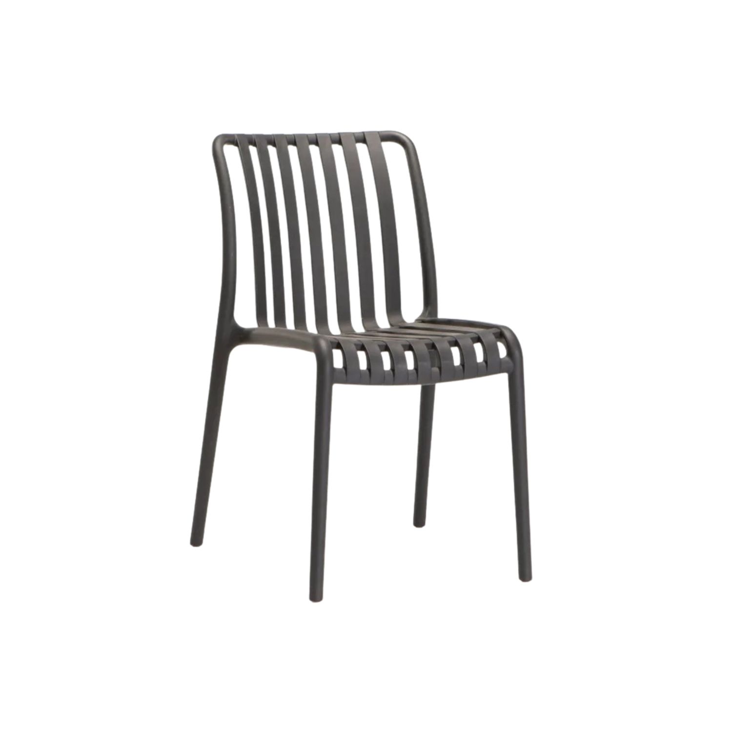 Dark Grey Modern Slatted Outdoor Chair – Stackable & UV Resistant