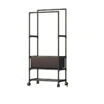 Double Pole with Wheels Multi-layer Clothing Storage Rack