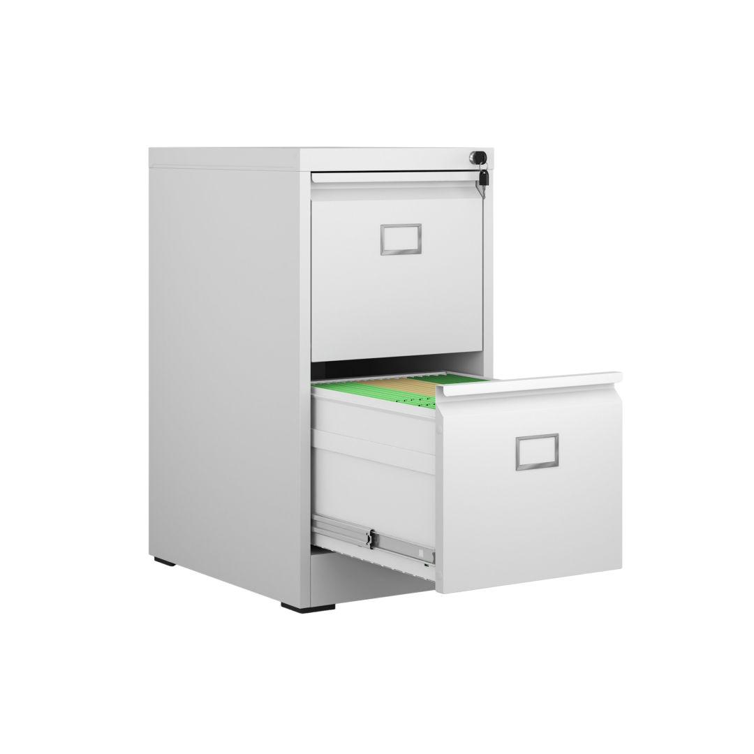 Steel Vertical 2 Drawer Swan Handle Filing Cabinet Cupboard Locker With Card Slots - White