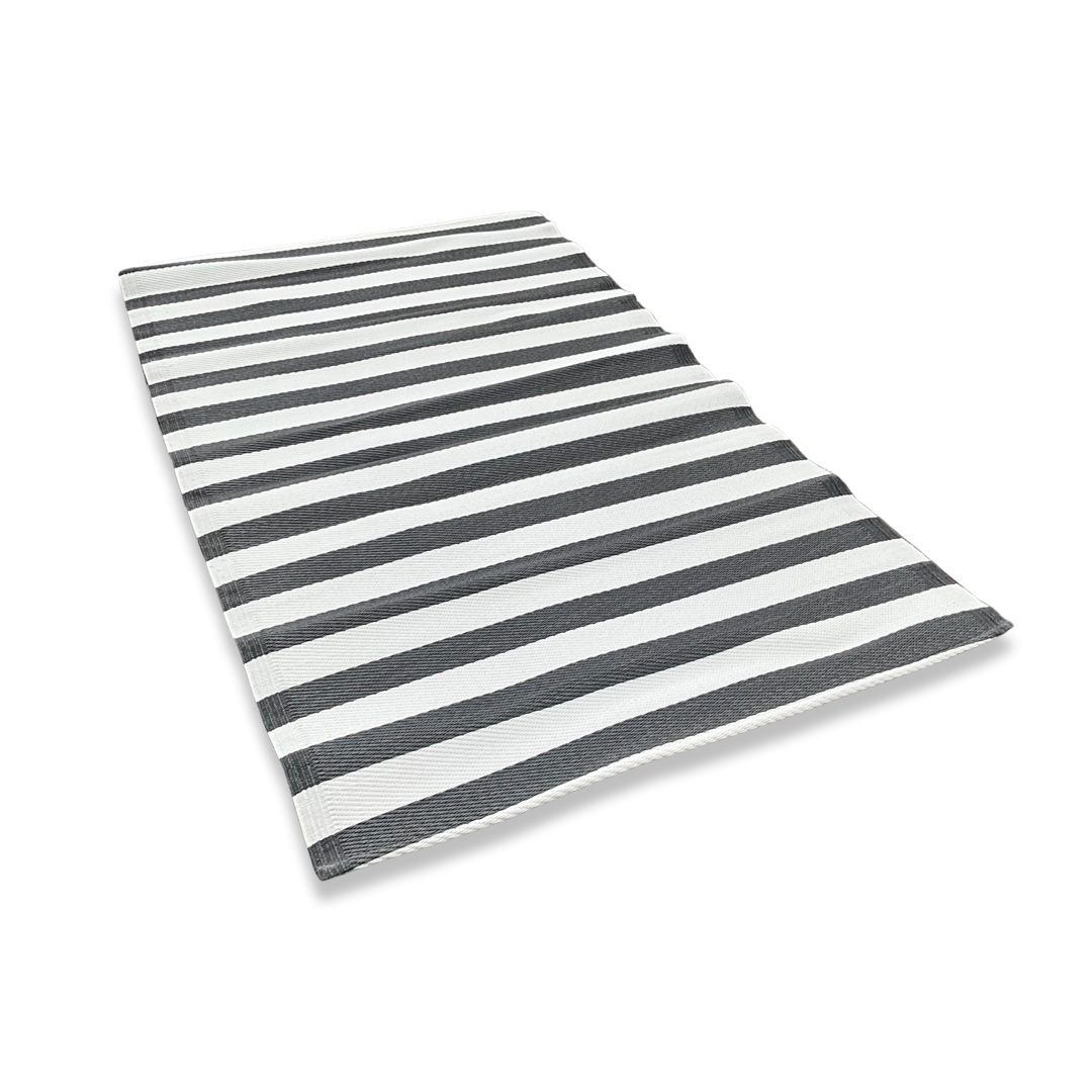 Rug It Up Indoor & Outdoor Plastic Waterproof Reversible Rug - Dark Grey Stripe 2 x 1.2m