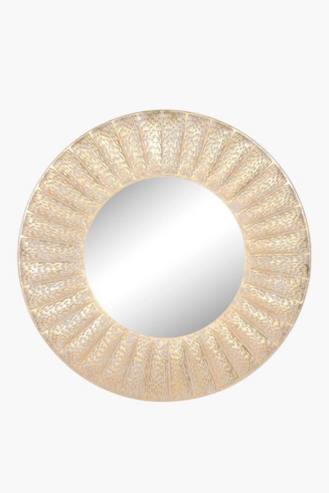 Ridged Metal Mirror – 80cm Round Champagne Gold Sunburst Wall Mirror