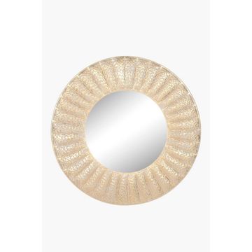 Ridged Metal Mirror – 80cm Round Champagne Gold Sunburst Wall Mirror