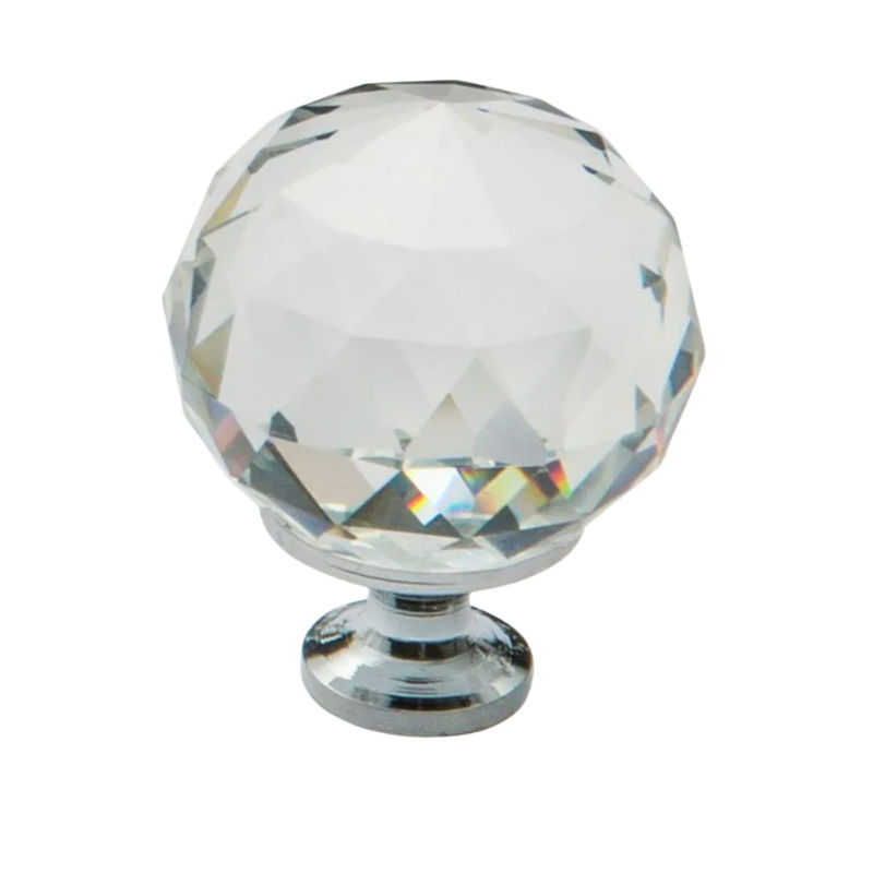 Knob, Crystal, Satin Chrome Base, 30mm