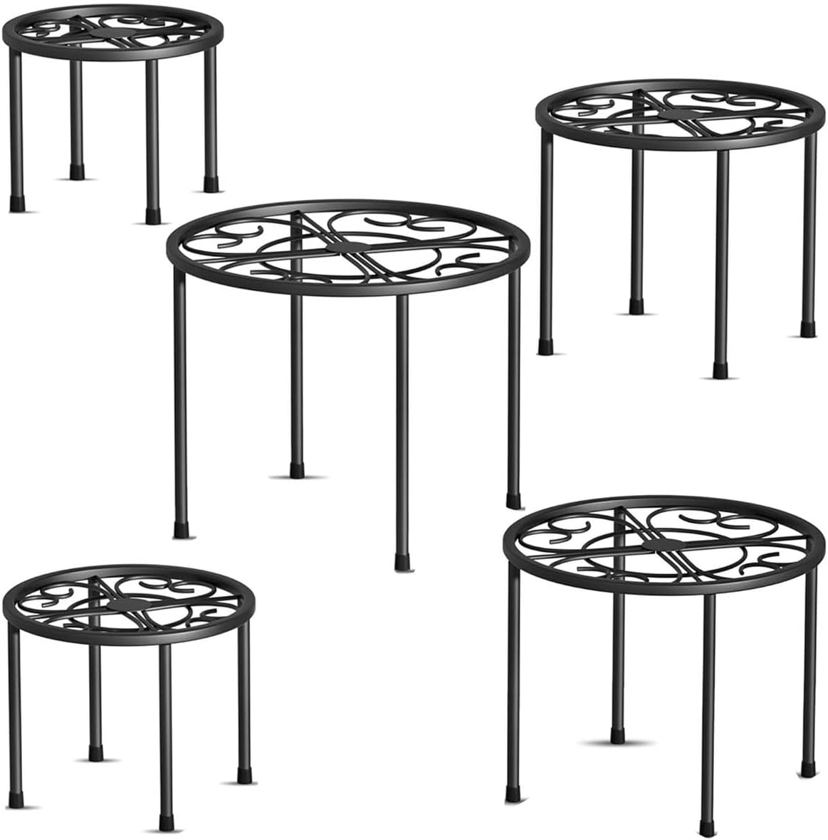 Metal Plant Stands for Indoor/Outdoor Flower Pot Display - 5 Piece (5 Sizes)
