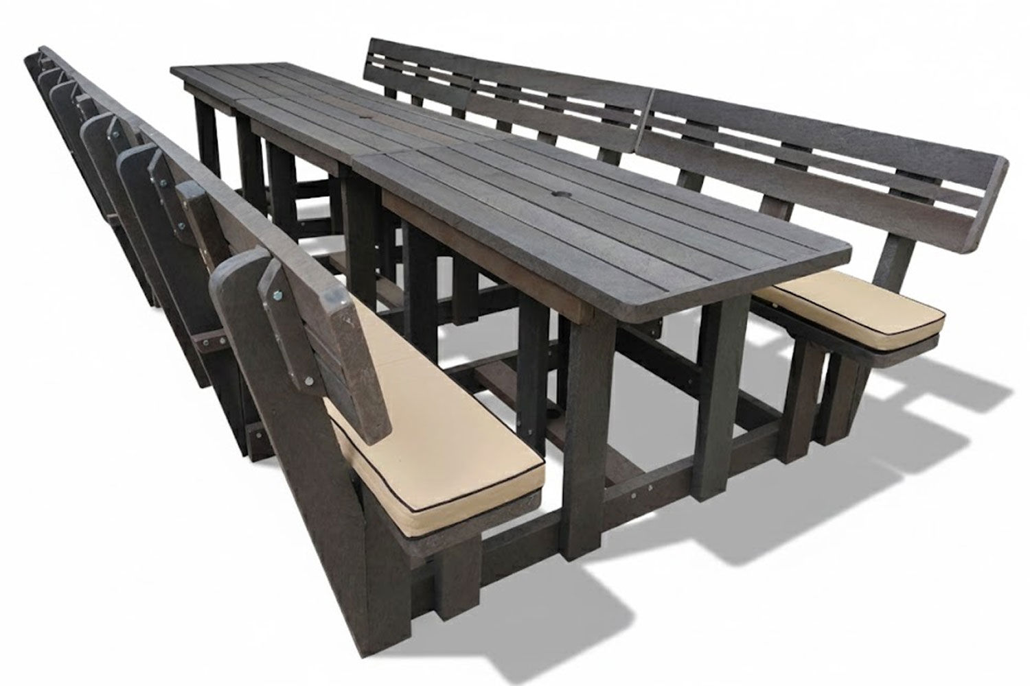 Recycled Plastic Picnic 3 piece set 12-Seater XXL Plus Backs (Beige Cushions)