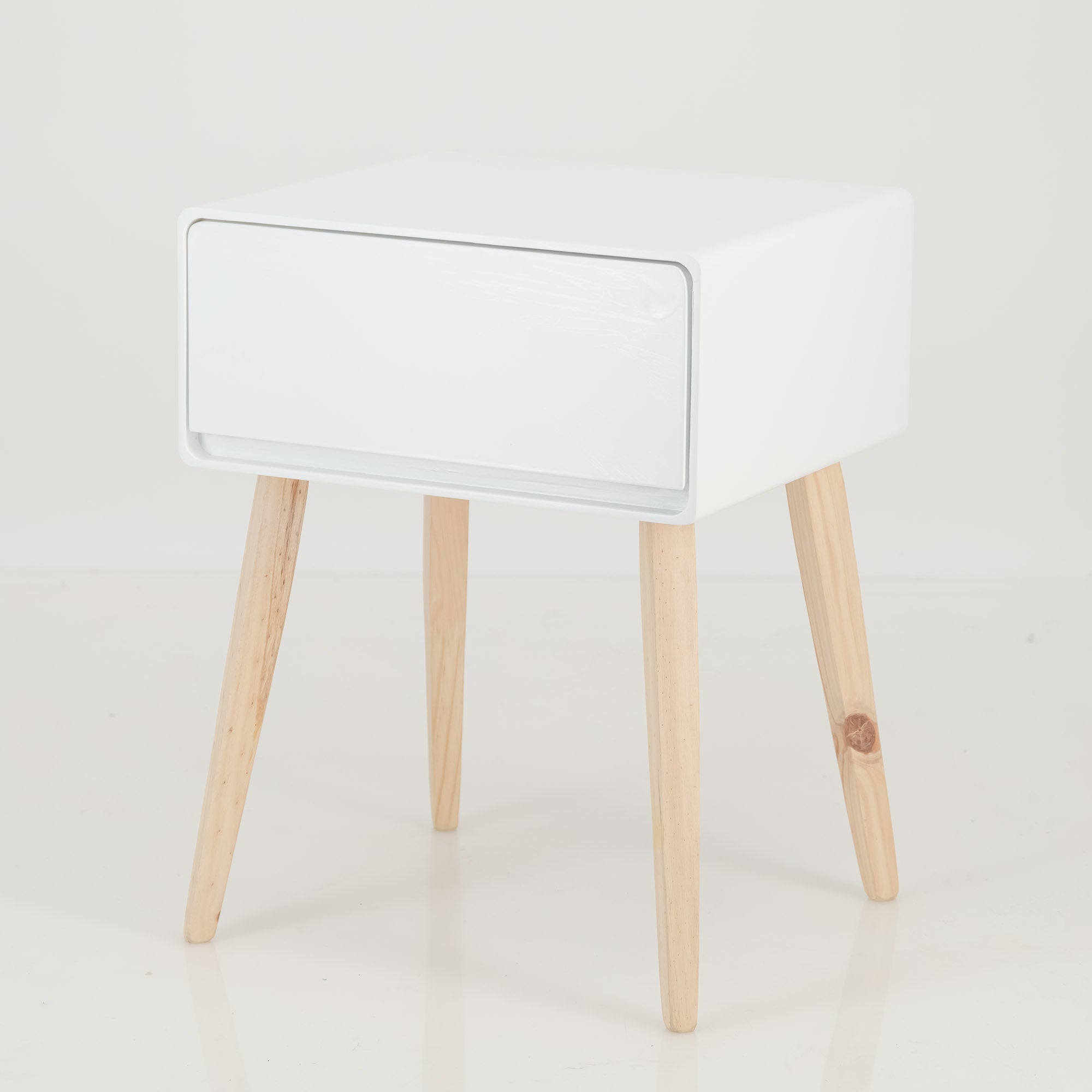 Khaya One Drawer Side Table with Hidden Handle - White