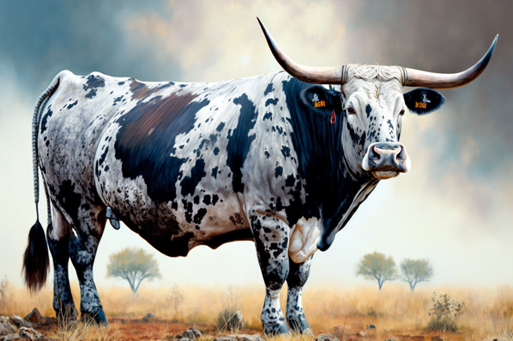 Canvas Wall Art - Big Spotted Nguni Bull - B1438 - [120 x 80 cm]