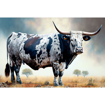 Canvas Wall Art - Big Spotted Nguni Bull - B1438 - [120 x 80 cm]