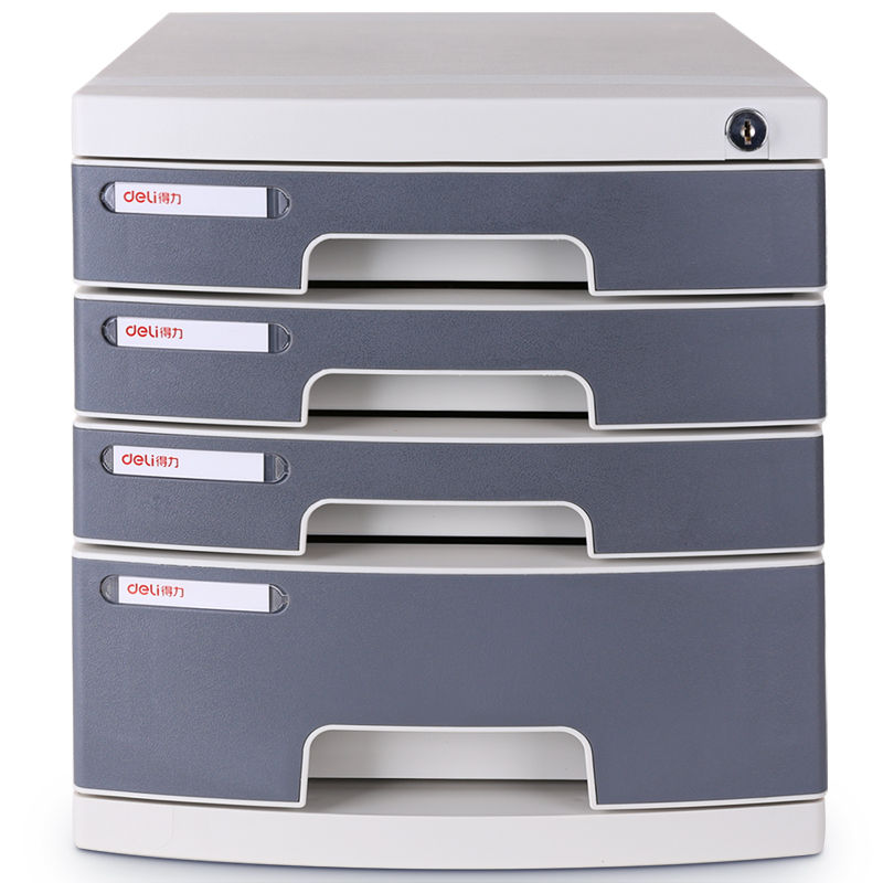 Deli File Cabinet Front Lock - 4 Drawers, 395x302x325mm Light Grey