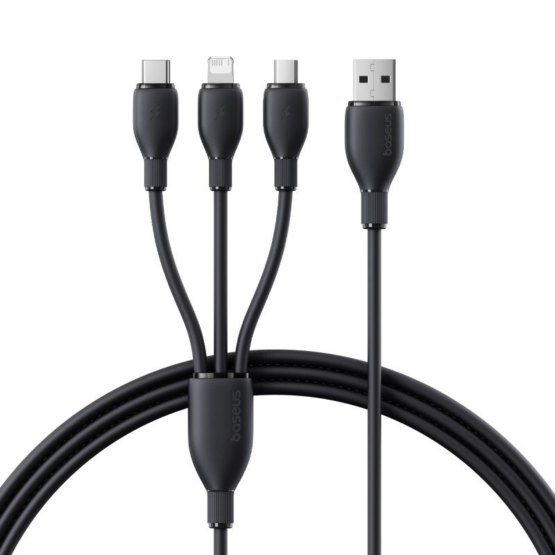 Baseus Ultra-Fast Fast Charging Cable USB-A to M+L+C 3.5A 1.3m - Cosmic Black