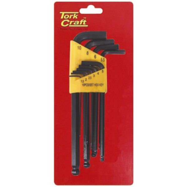 Hex Key Set 10Pc Ball Point 1.5-10Mm Carded Cr-V