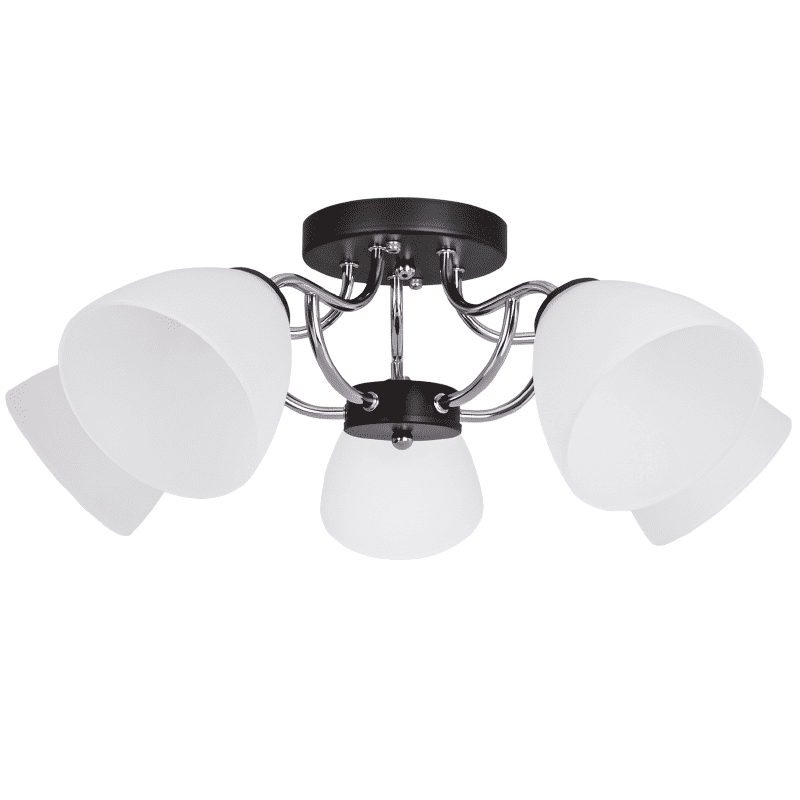 Polished Chrome and Black Metal Chandelier with Frosted Glass