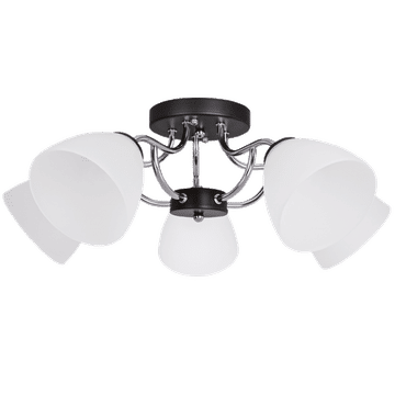 Polished Chrome and Black Metal Chandelier with Frosted Glass
