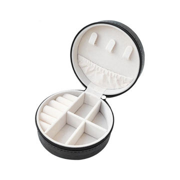Round Jewelry Organizer with Zipper -black
