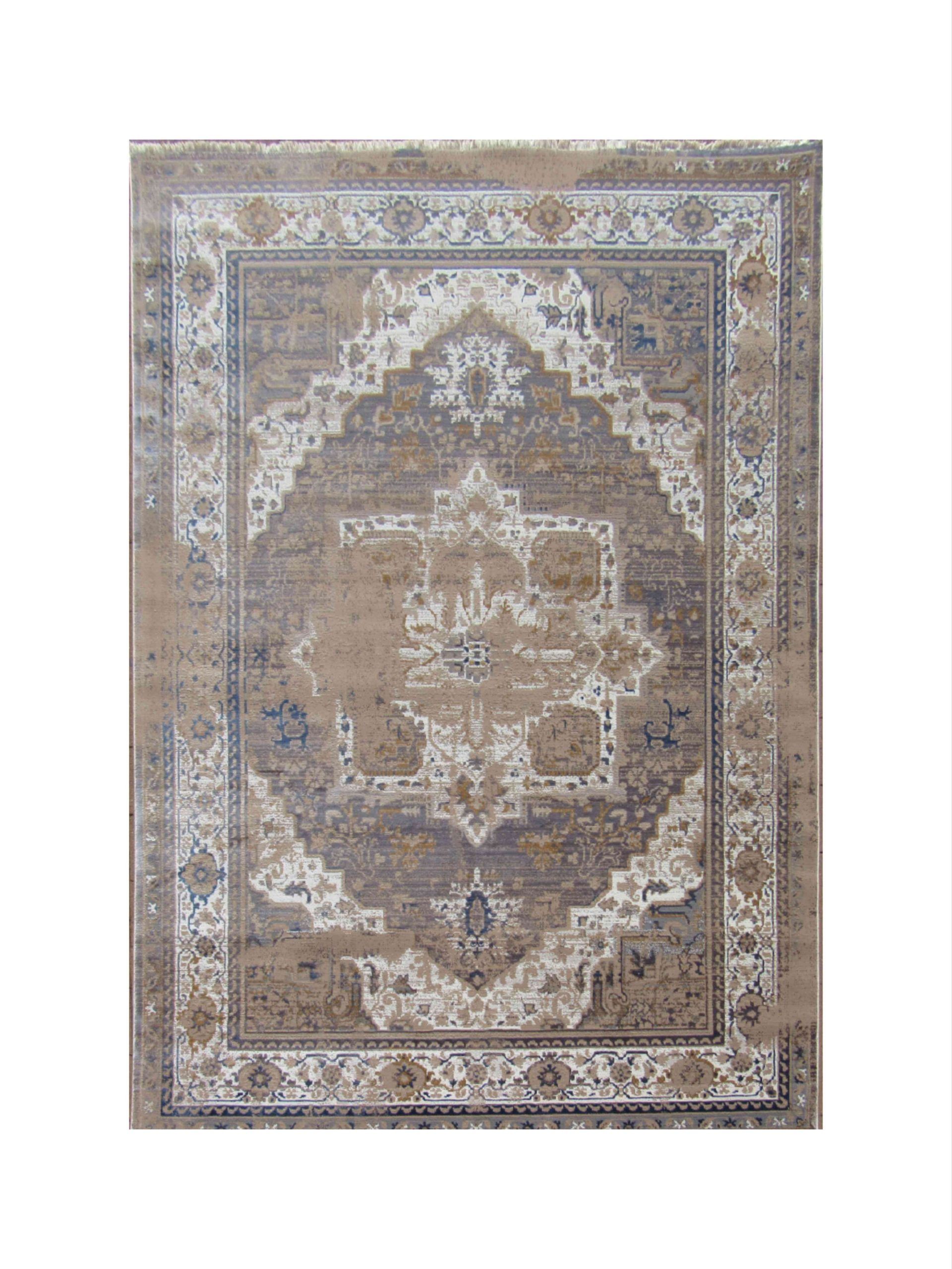 BK Carpets & Rugs - Oriental Inspired Vintage Style Indoor Rug - 2m x 2,9m - Rustic Brown - Grey - White