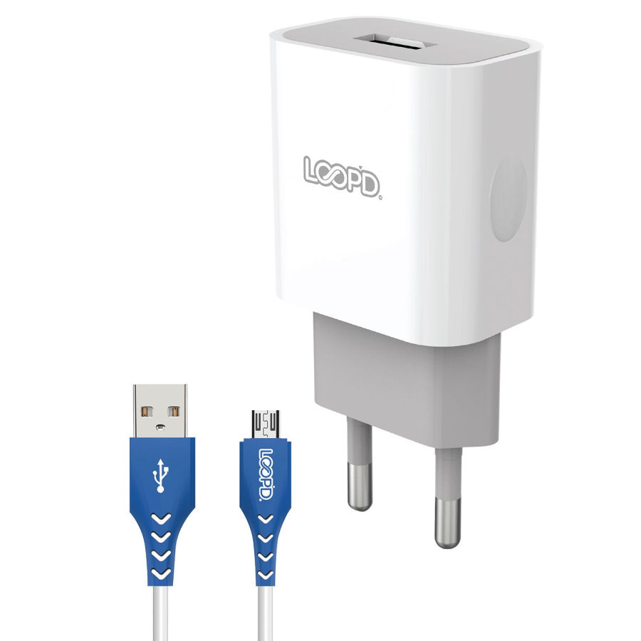 LOOPD 1 Port 2.1A Wall Charger With Micro USB Cable-White
