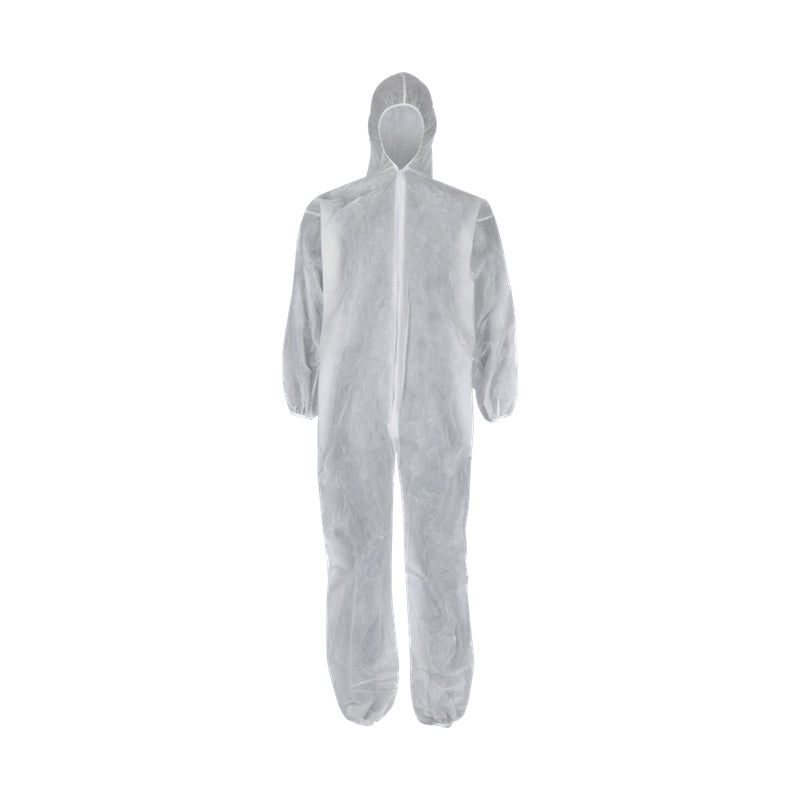 PIONEER SAFETY Overall Disposable Zip & Hood Non Woven White Medium