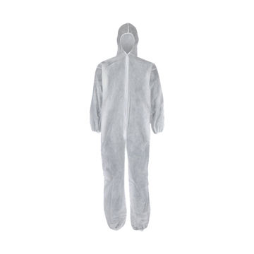 PIONEER SAFETY Overall Disposable Zip & Hood Non Woven White Medium