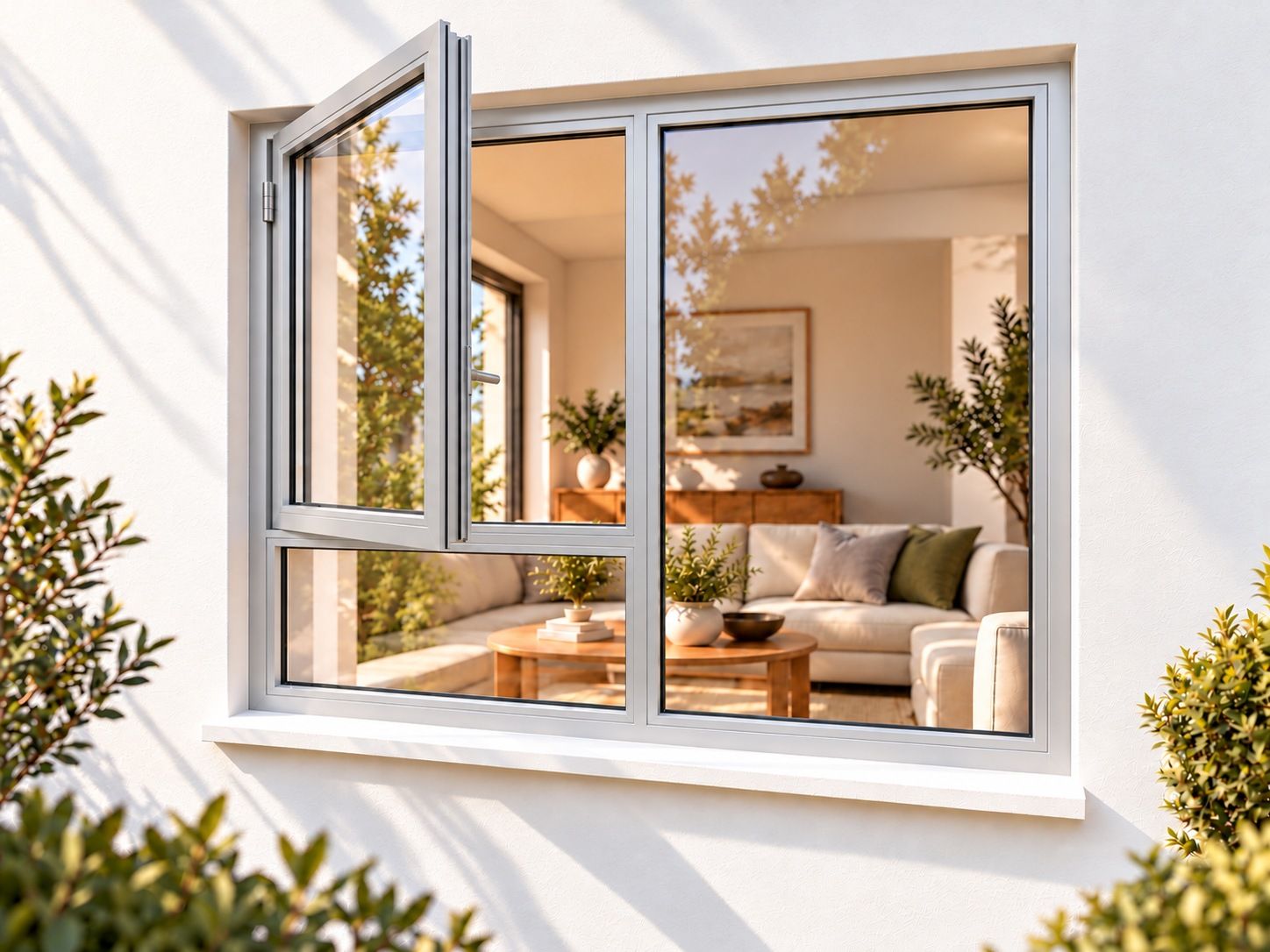 Kenzo Premium Side-Hung Aluminium Window - Silver, 1200 1800 mm, Left Side Opener with Fixed Bottom Pane