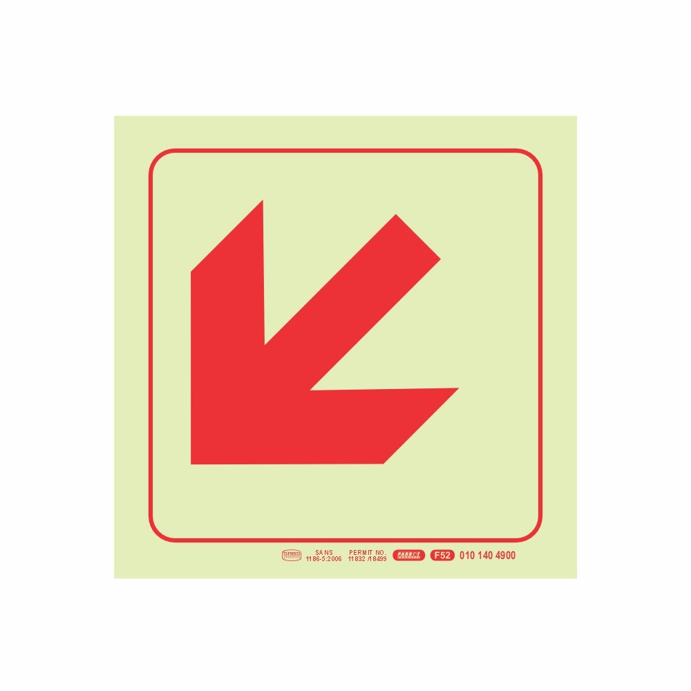 Photoluminescent 190mm Safety Sign F52 Diagonal Arrow Down And Left