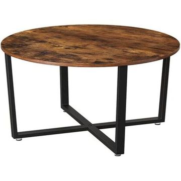 Industrial Round Coffee Table - Rustic Wooden Top with Metal Legs