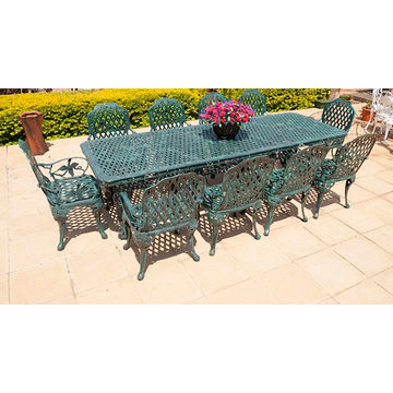 Ageless & Beautiful!   10 Seater Cast Aluminium Patio Furniture Set / Garden Furniture Set / Outdoor Furniture Set -King Grape Chairs with  100cm x 300cm Ageless & Beautiful! Cast Aluminium Patio Table - King Grape