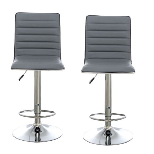 Pair of Elegant High-Back Barstools With Swivel And Footrest-Grey