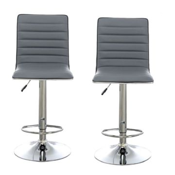 Pair of Elegant High-Back Barstools With Swivel And Footrest-Grey