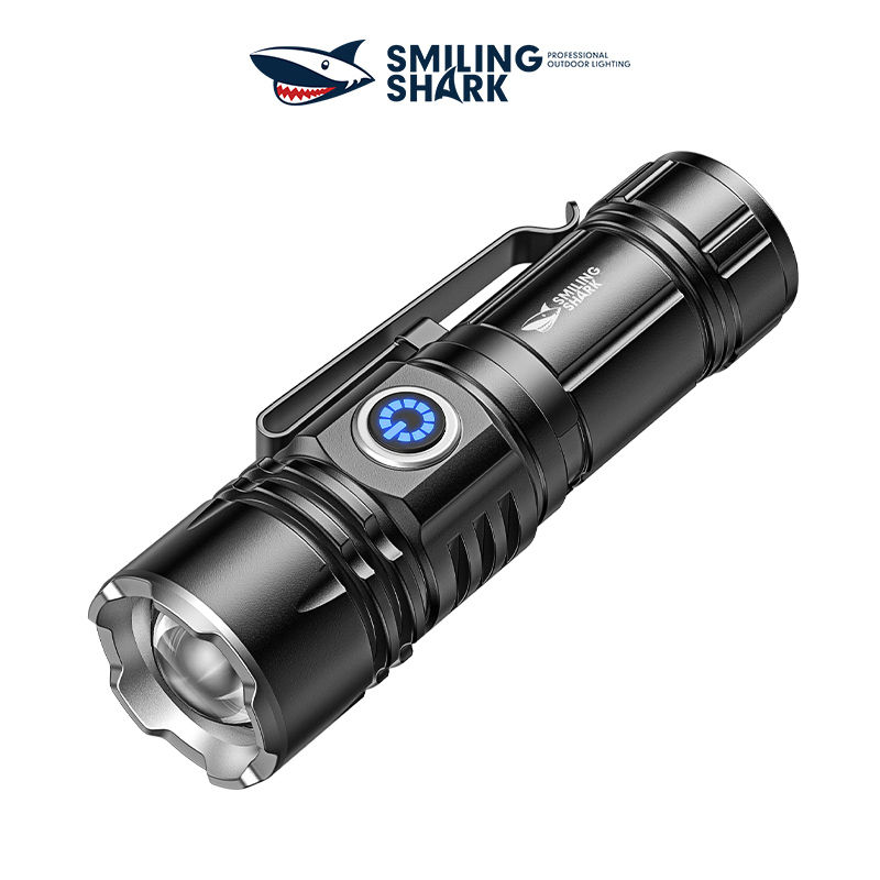 Smiling shark SD5031 Super Bright Portable 6000 Lumens Flashlight With Clip USB-C Rechargeable 3 Modes Zoomable Waterproof Tail With Magnet
