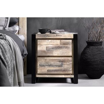 ASHFORD PEDESTAL ACACIA WOOD 2-DRAWER BEDSIDE TABLE WITH STEEL FRAME