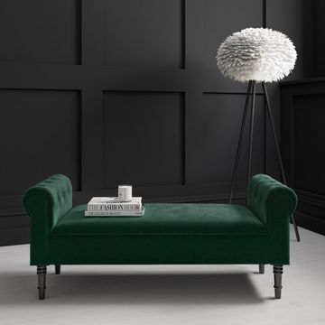 Velvet End of Bed Bench with Chesterfield Armrests - Mustard