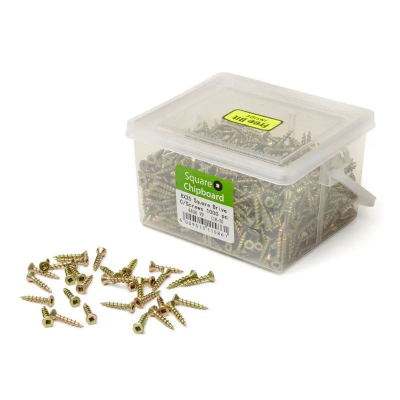 Chipboard Screws, Square, No.8, 4mm x 25mm, 1000 Pieces