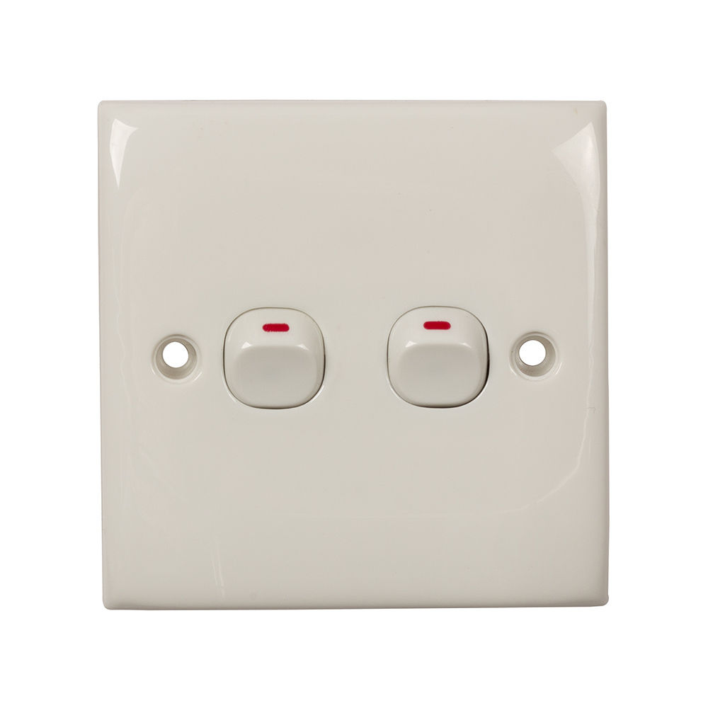 Eurolux - Wall Switch - 2 Gang - 1 Way - 86mm x 86mm - White - 4 Pack