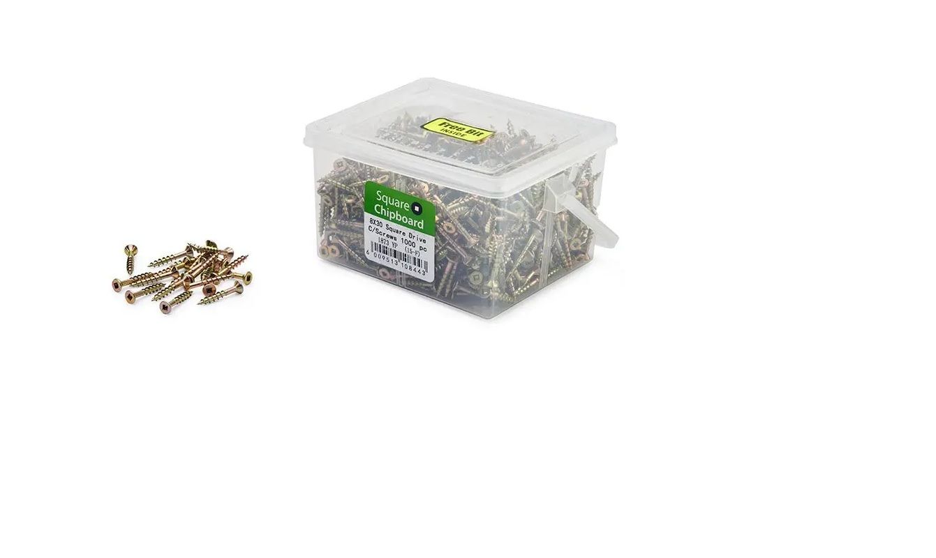 Chipboard Screws, Square, No.8, 4mm x 30mm, 1000 Pieces BY WOODLY
