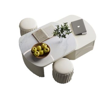 Cream Style Stone Plate Coffee Table with Stool