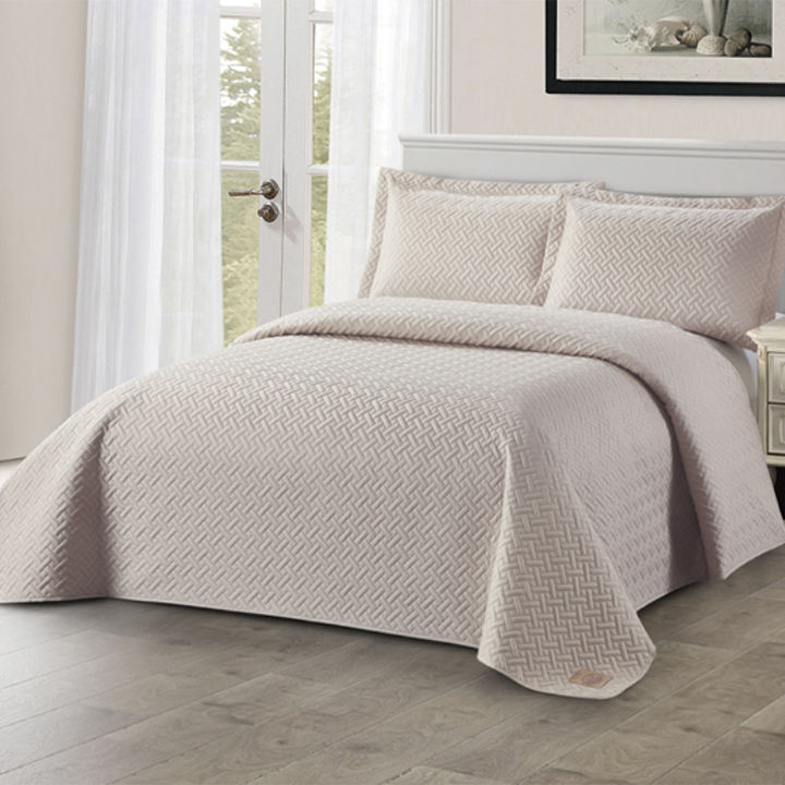 Pierre Cardin Decorative Quilt with Pillowcases – Taupe Weave
