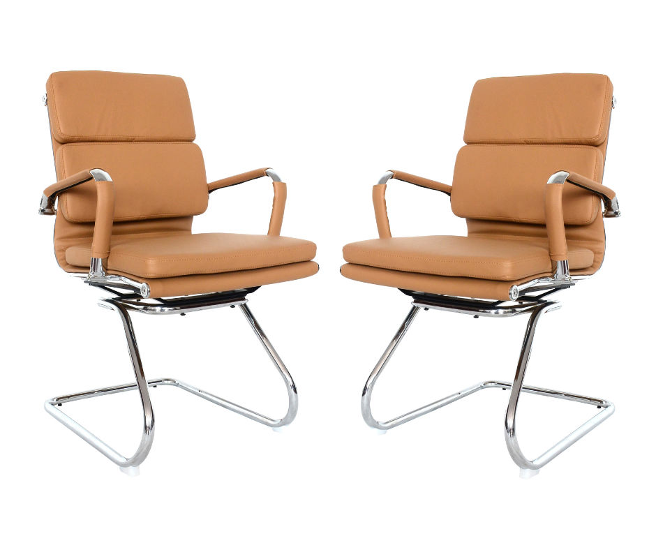 TOCC Classic PU Cushion Visitor Office Chairs - Set of 2 Per Box - Camel