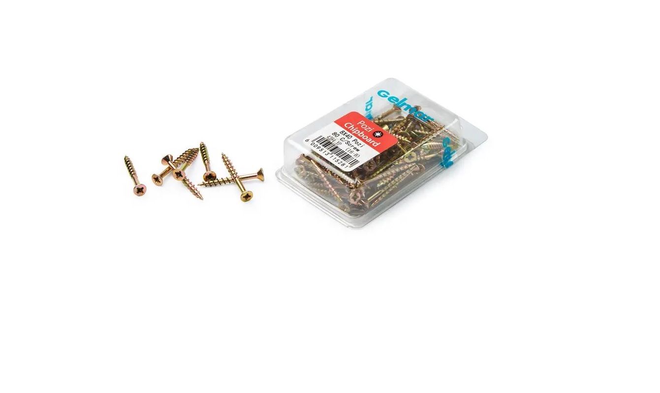 Chipboard Screws, Pozi, No.8, 4mm x 40mm, 80 Pieces (4 pack) BY WOODLY