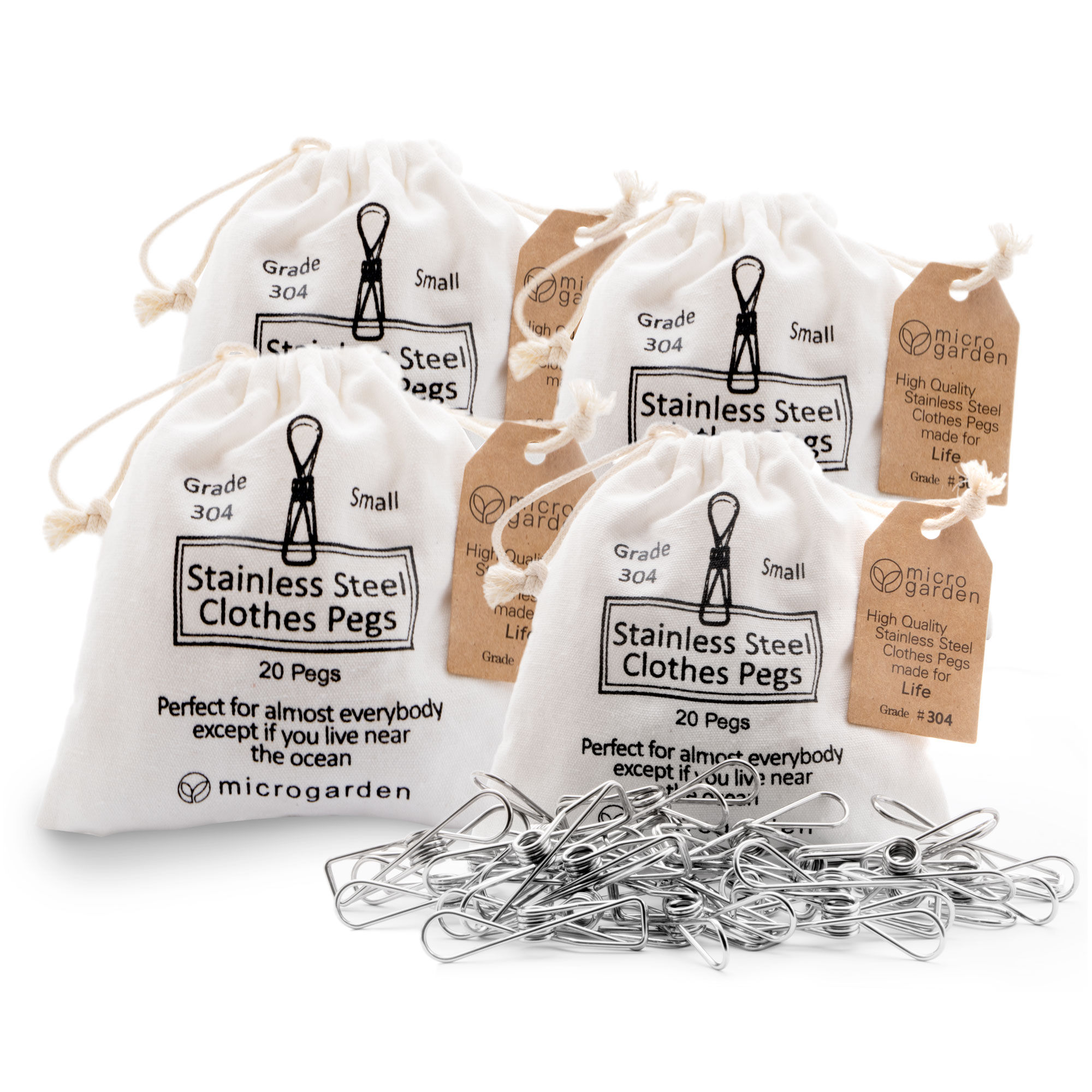 Stainless Steel Clothes Pegs - set of 4 - 80 pegs