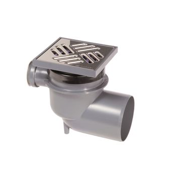 Floor, kitchen and shower Drain 110mm horizontal outlet, with 50mm side inlet, Stainless steel grid 150x150mm