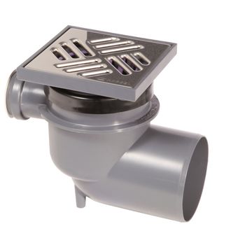 Floor, kitchen and shower Drain 110mm horizontal outlet, with 50mm side inlet, Stainless steel grid 150x150mm