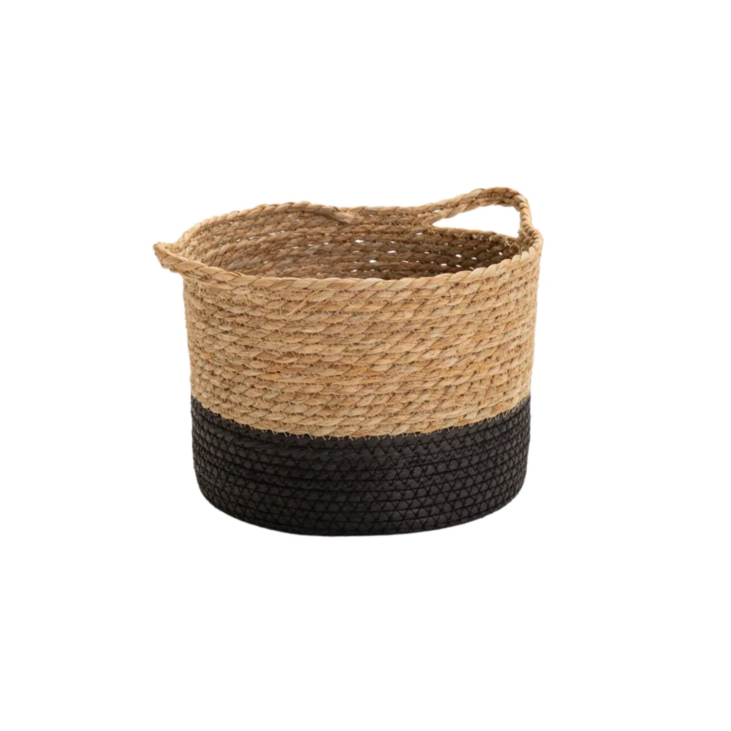 Small Cattail Leaf Woven Planter Basket – Natural & Black