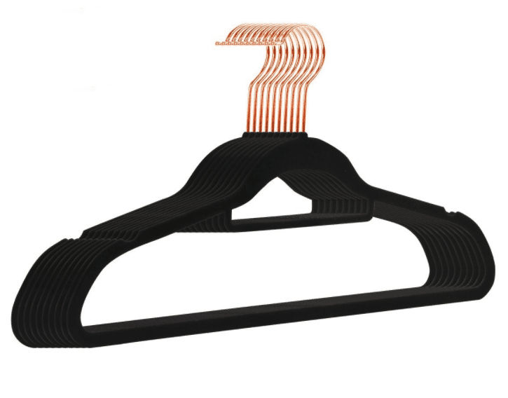 Velvet Anti-slip hangers with rose gold hooks - 20 pack - Black