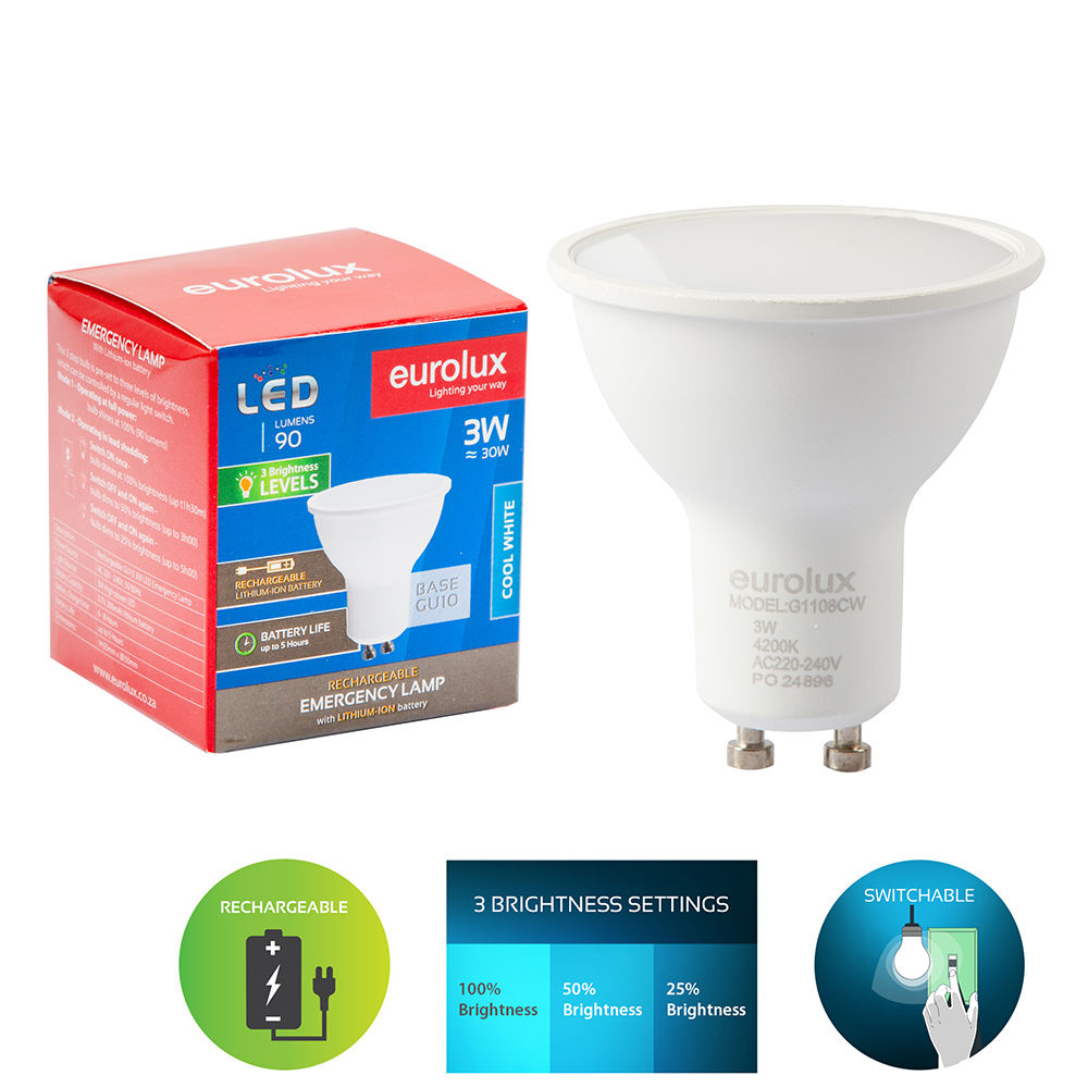 Rechargeable GU10 LED 3W Cool White