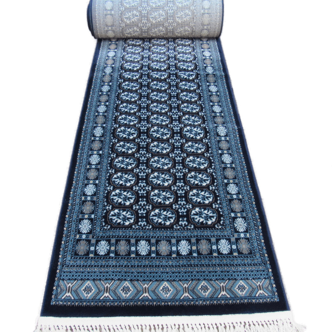 BK Carpets & Rugs - Persian Inspired Indoor Passage Bukhara Runner - 80cm x 8m - Blue